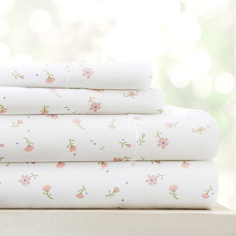 I Enjoy Home Premium White Floral King Simply & Ultra Soft 4 Piece Bed Sheet Set | I Enjoy Home In Lebanon