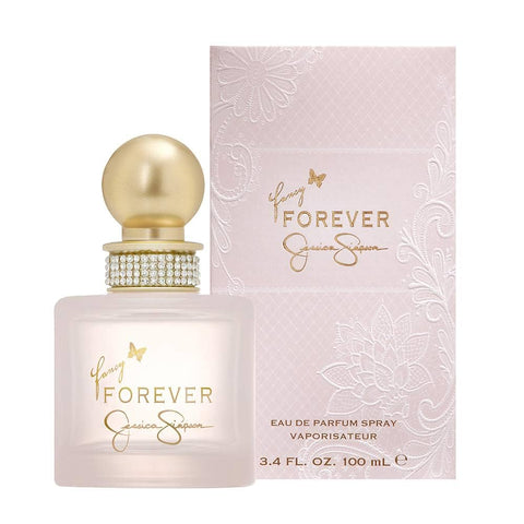 Perfume bottle and packaging of 'Forever' by Jessica Simpson on a white background