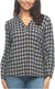 Felina Women's Navy Multicolor Lurex Plaid Long Sleeve Blouse