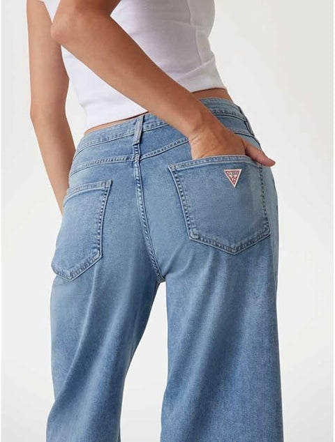 Guess Women's Blue Eco Bellflower Crop Wide Leg Jeans | Guess In Lebanon