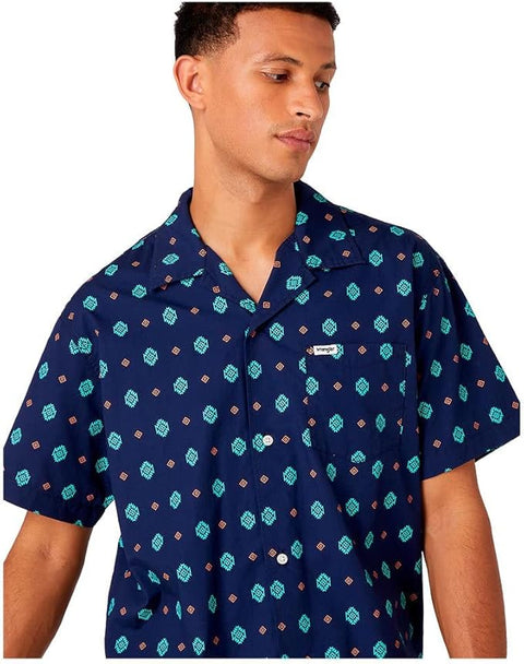 Wrangler Men's Navy Eclipse Printed 1 Pocket  Regular Fit Shirt | Wrangler In Lebanon