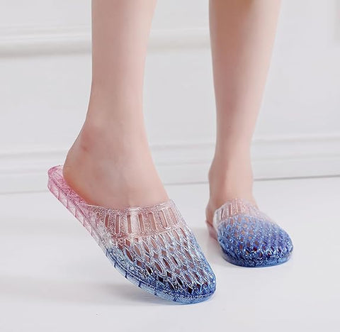 OMGard Women's Blue & Pink Glitter Jelly Beach Slipper | OMGard In Lebanon