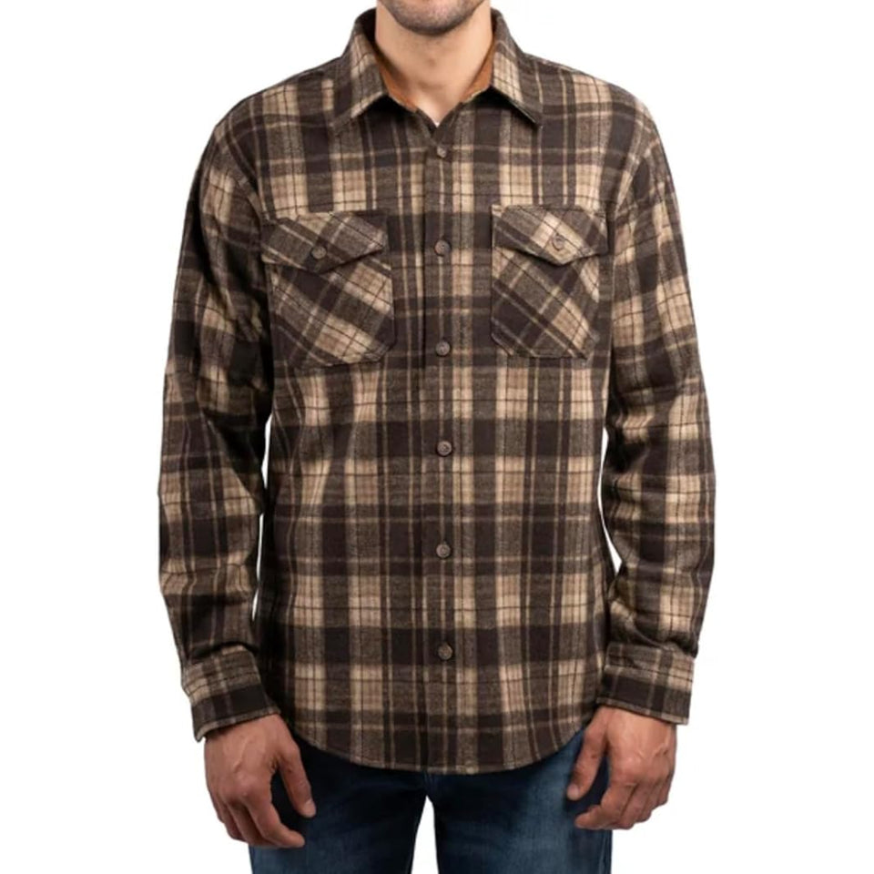Jachs New YorkMen's Brown/BeigeLong Sleeve Button Up Brushed Flannel Overshirt