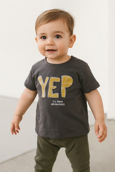 Mango Baby Boy's Grey "Yep To New Adventures" T-Shirt |Mango In Lebanon