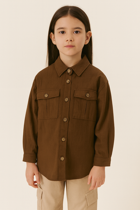 POMPdeLUX Girl's Brown Long-Sleeve Shirts |POMPdeLUX in Lebanon