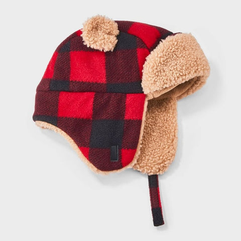 Cat & Jack Boy's Red Buffalo Check Faux Shearling Trapper Hat | Cat & Jack In Lebanon