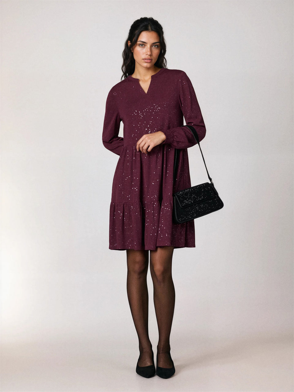 Sinsay Women's Deep Burgundy V-Neck Mini Dress