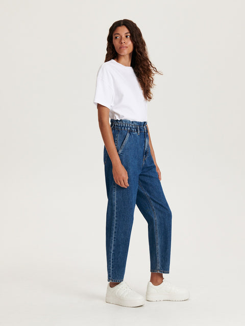 Reserved Women's Dark Blue Paperbag Jeans | Reserved In Lebanon