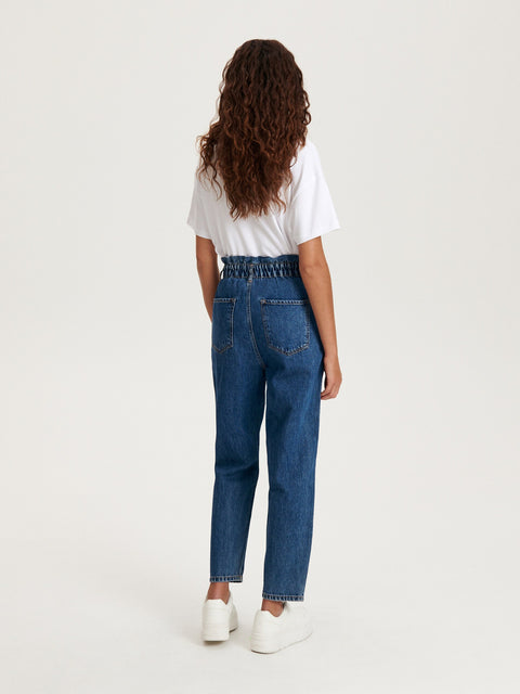 Reserved Women's Dark Blue Paperbag Jeans | Reserved In Lebanon
