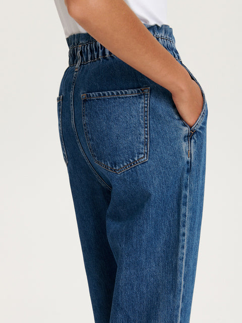 Reserved Women's Dark Blue Paperbag Jeans | Reserved In Lebanon