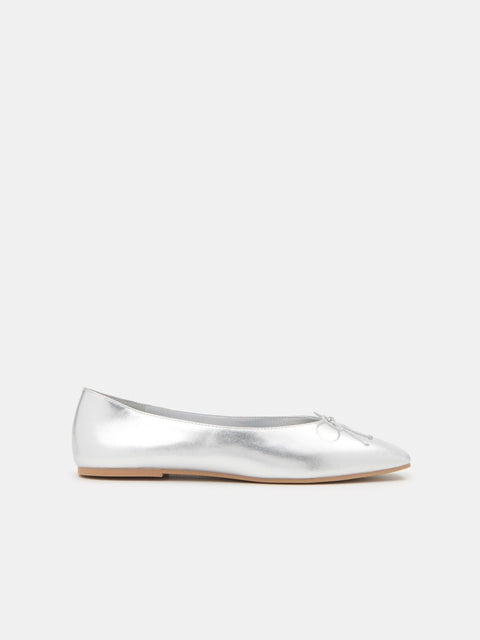 Sinsay Women's Silver Leather Bow Design Ballerina | Sinsay In Lebanon