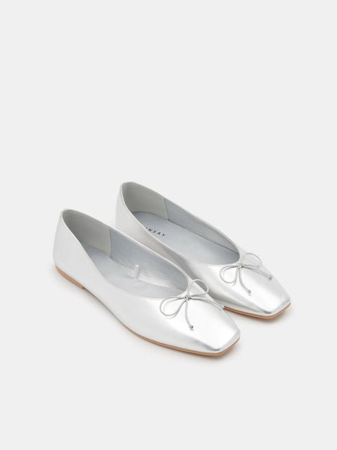 Sinsay Women's Silver Leather Bow Design Ballerina | Sinsay In Lebanon