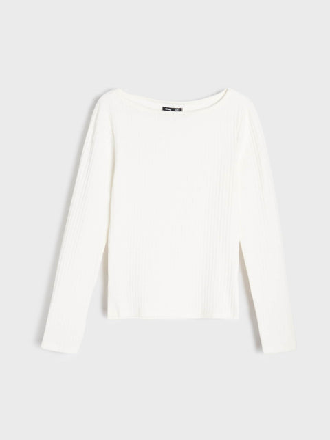 Sinsay Women's White Ribbed Long Sleeve Blouse | Sinsay In Lebanon