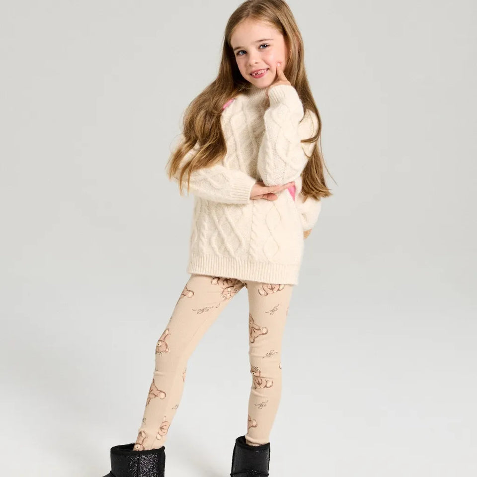 Sinsay Girl's Beige Graphic All Over Printed Leggings