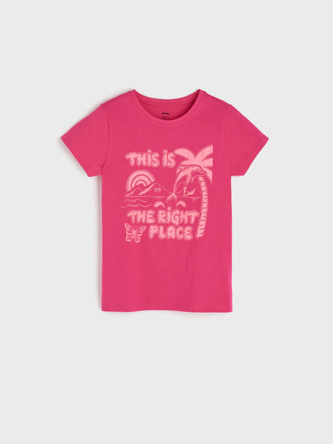 Sinsay Girl's Fuchsia T-shirt With Print | Sinsay In Lebanon