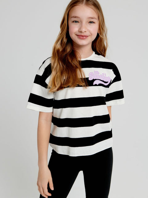 Sinsay Girl's Black & White Striped Short-Sleeve T-Shirt |Sinsay In Lebanon