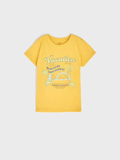 Sinsay Girl's Yellow Round Neck T-Shirt With A Print | Sinsay In Lebanon