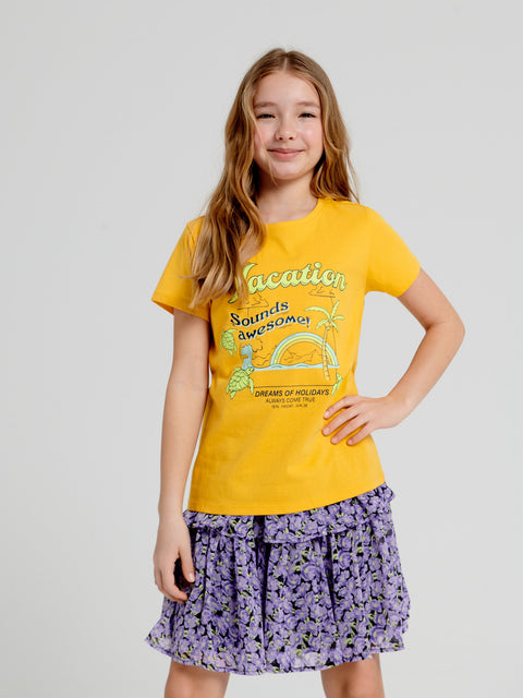 Sinsay Girl's Yellow Round Neck T-Shirt With A Print | Sinsay In Lebanon