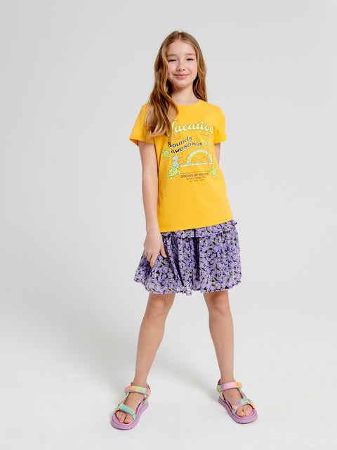Sinsay Girl's Yellow Round Neck T-Shirt With A Print | Sinsay In Lebanon