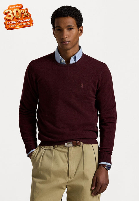 Polo Ralph Lauren Men's Burgundy Wool Crew Neck Sweater|Polo Ralph Lauren In Lebanon