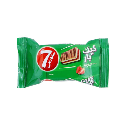 Green package of 7 layer cake with strawberry flavor on a white background