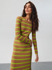 Sinsay Women's Brown & Green Striped Midi Dress | Sinsay In Lebanon