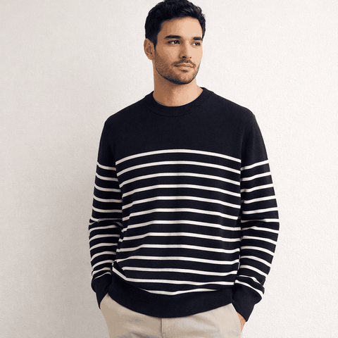 Celio Men's Navy Striped Crew Neck Sweater  | Celio in Lebanon