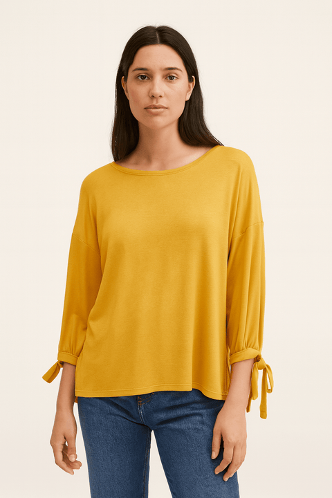 Mango Women's Mustard Long-Sleeve Blouse| Mango in Lebanon