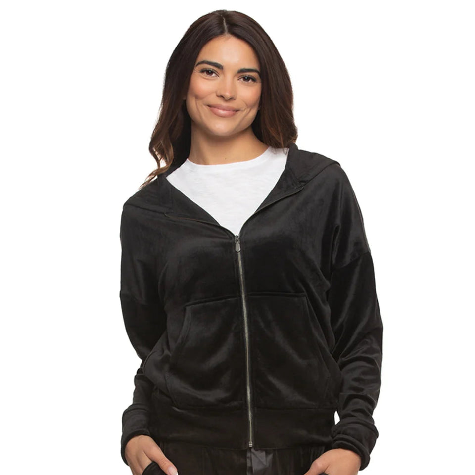 Felina Women's Black Opulence Plush Velour Hooded Jacket