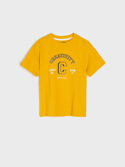 Sinsay Boy's Yellow Mustard Printed Crew Neck T-Shirt|Sinsay In Lebanon