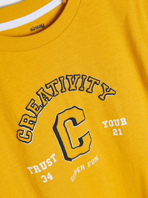 Sinsay Boy's Yellow Mustard Printed Crew Neck T-Shirt|Sinsay In Lebanon