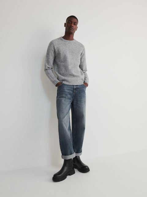 Reserved Men's Light Grey Structured Knit Sweater | Reserved In Lebanon