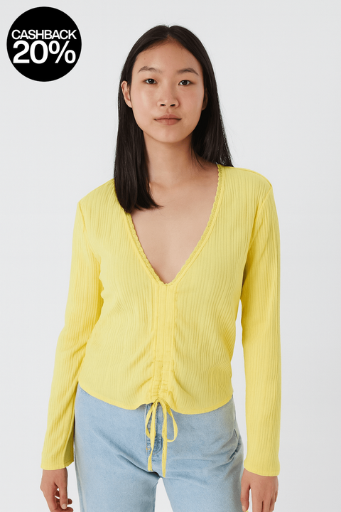 Forever 21 Women's Yellow Long Sleeve Ruched Blouse | Forever 21 In Lebanon
