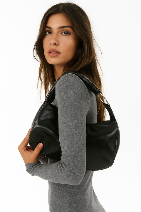 Reserved Women's Black Leather With Silver Accessory Shoulder Bag |Reserved In Lebanon
