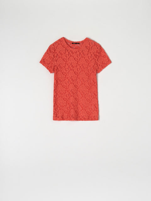 Red textured t-shirt on a white background