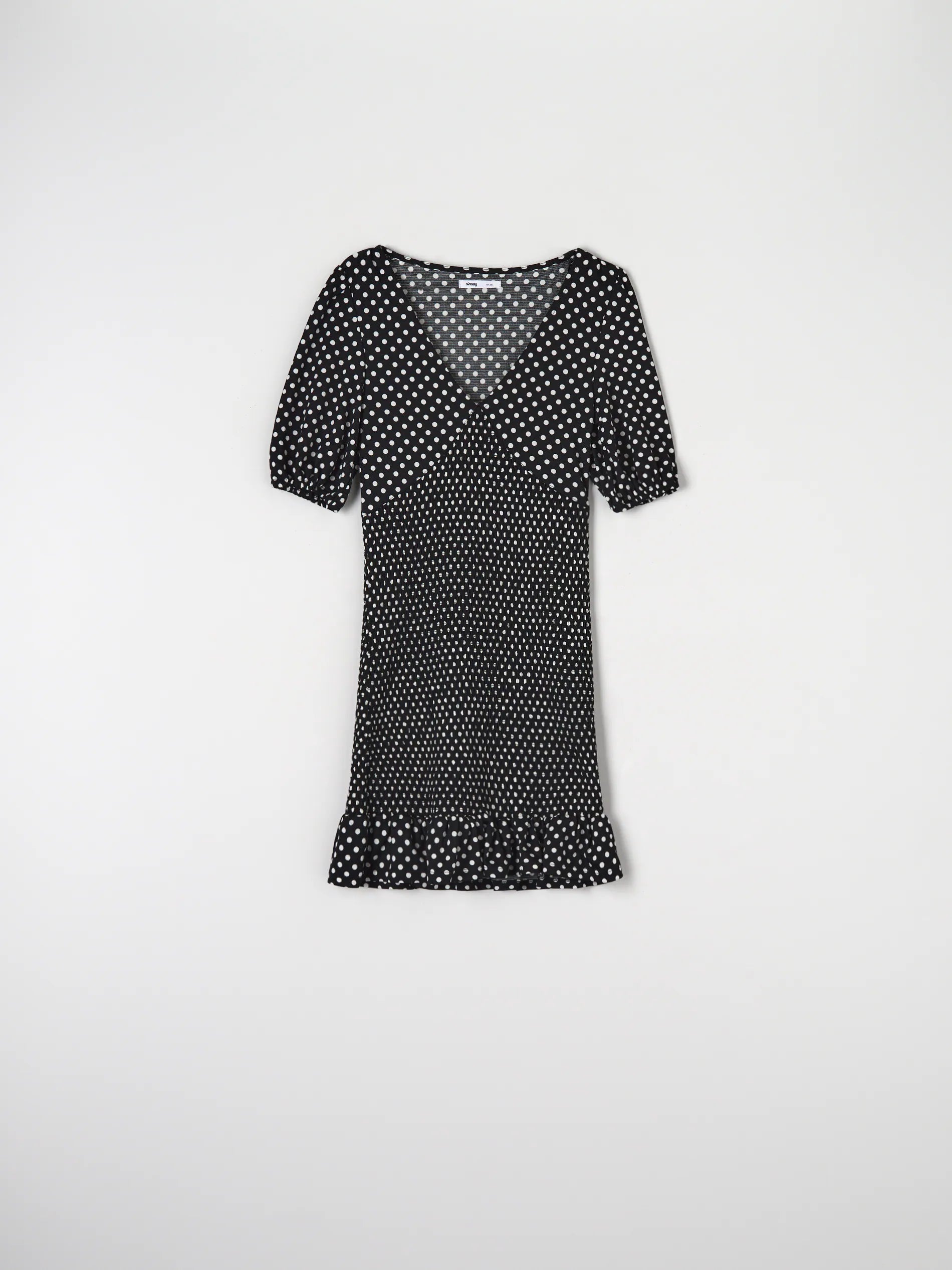 Sinsay Women's Black Doted Mini Dress With Ruffles | Sinsay In Lebanon