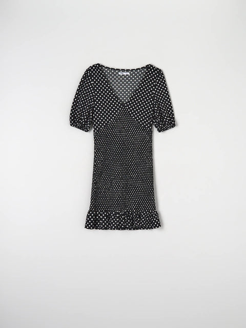 Sinsay Women's Black Doted Mini Dress With Ruffles | Sinsay In Lebanon