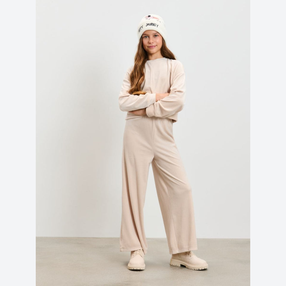 Sinsay Girl's Beige Velour Wide-Leg Pants