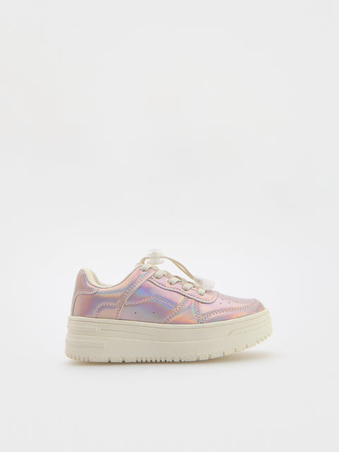 Reserved Girl's Pink holographic Effect Imitation Leather Sneakers | Reserved In Lebanon