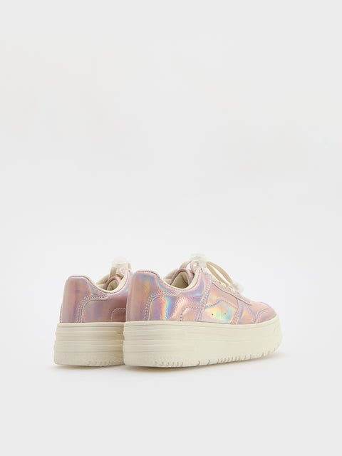 Reserved Girl's Pink holographic Effect Imitation Leather Sneakers | Reserved In Lebanon