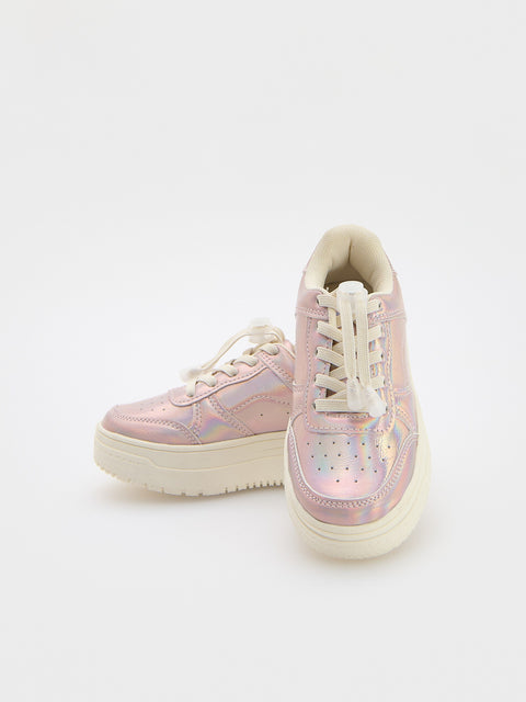 Reserved Girl's Pink holographic Effect Imitation Leather Sneakers | Reserved In Lebanon