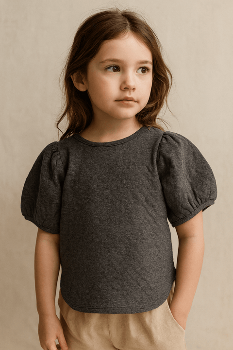 POMPdeLUX Girl's Grey Puff Sleeve blouse | POMPdeLUX In Lebanon