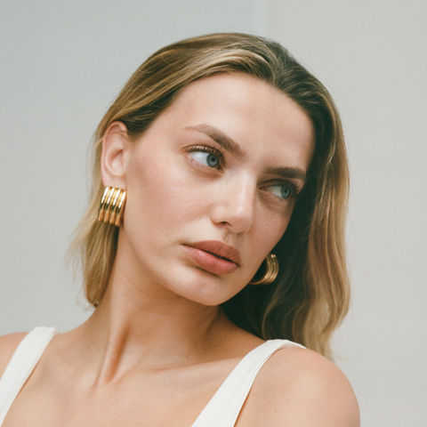 Aria Gold Women's Gold Ribbed Hoop Earrings | Aria Gold In Lebanon