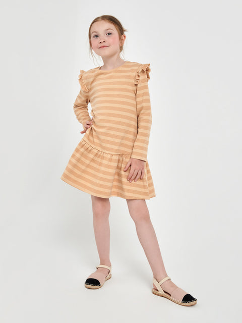 Sinsay Girl's Tan Ruffled Long Sleeve Dress | Sinsay In Lebanon