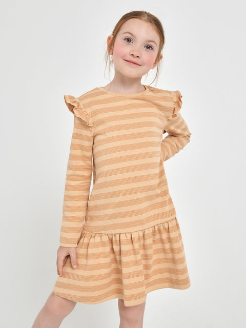 Sinsay Girl's Tan Ruffled Long Sleeve Dress | Sinsay In Lebanon