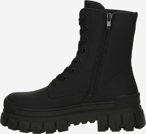 Black boot with a zipper on a white background
