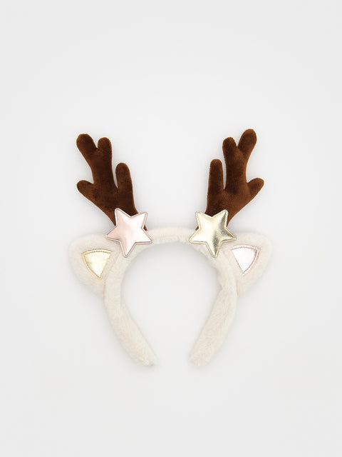 Reserved Girl's White & Brown Headband With Ears And Horns | Reserved In Lebanon