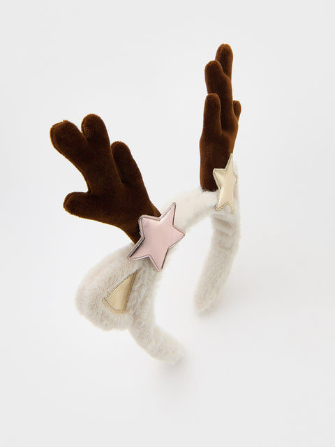 Reserved Girl's White & Brown Headband With Ears And Horns | Reserved In Lebanon