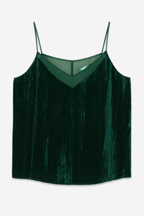 Mango Women's Khaki Green Velvet Sleeveless Blouse |Mango In Lebanon