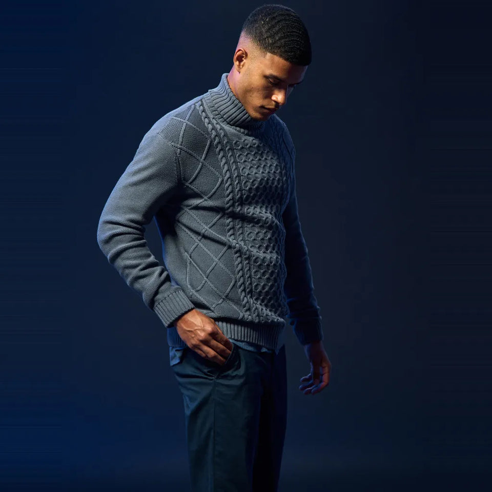 Sinsay Men's Dark Grey Cable Knit Turtle Neck Sweater